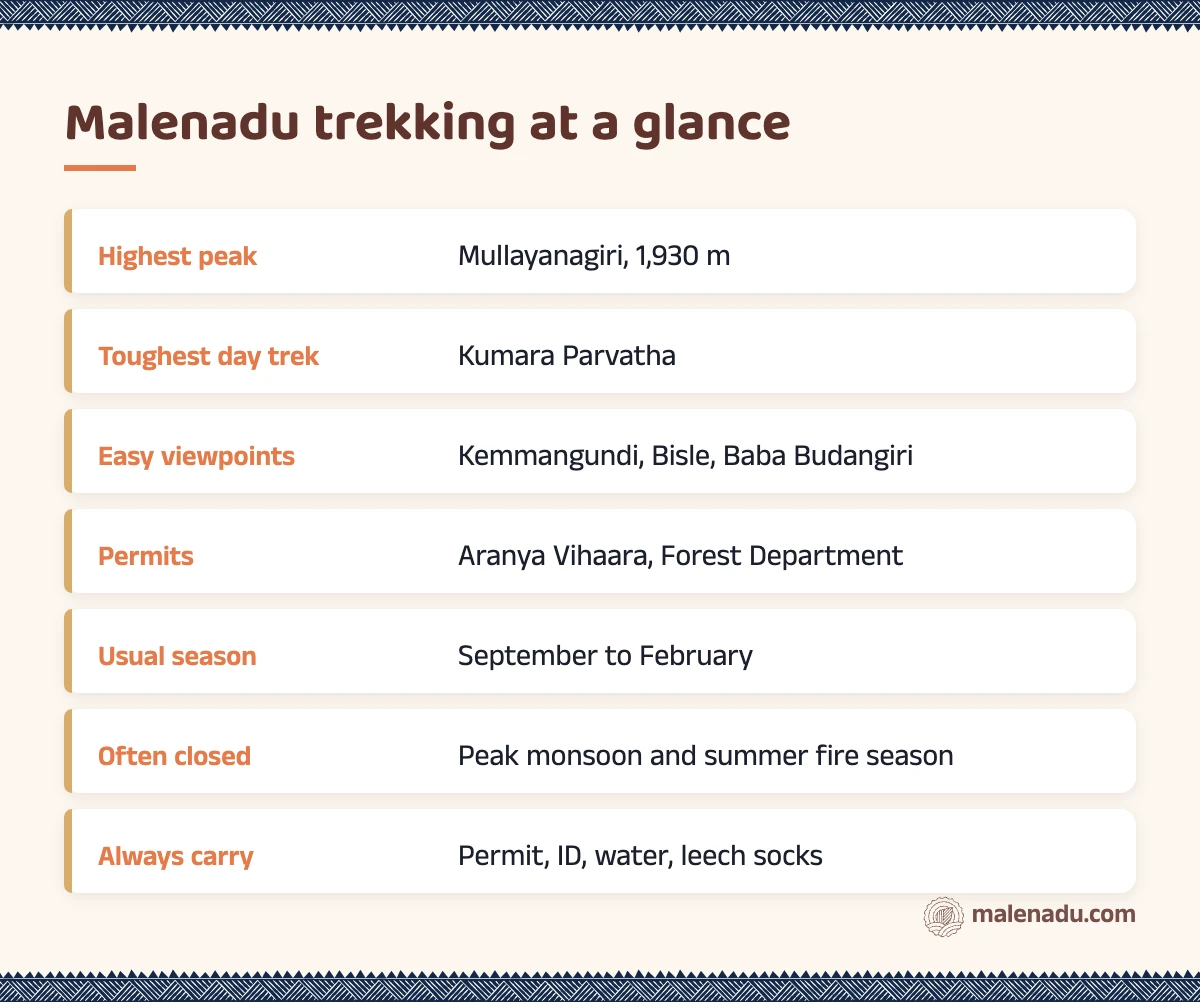 Malenadu trekking at a glance: an illustrated summary card by malenadu